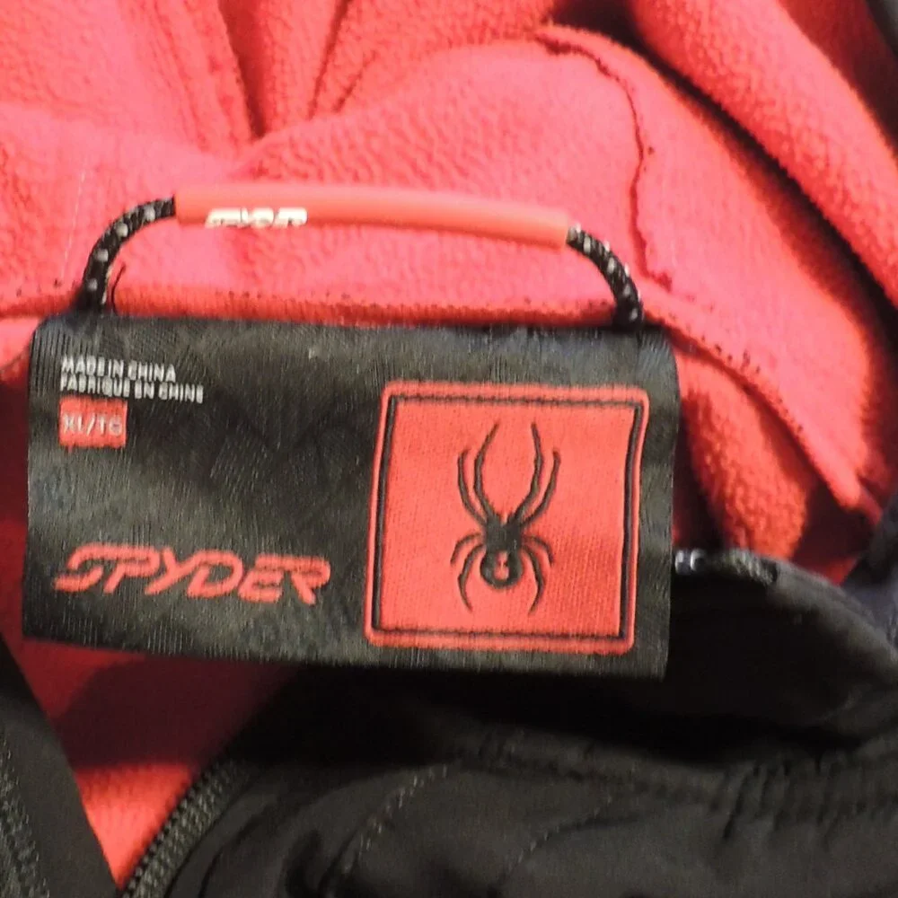 Spyder Jacket Men X Large Black Red Full Zip Pocket Spider Outdoor Hooded Jacket